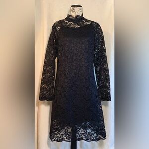 Gorgeous Hope & Harlow Anthropologie Sheer Black Lace A Line Dress w/Sheath 12